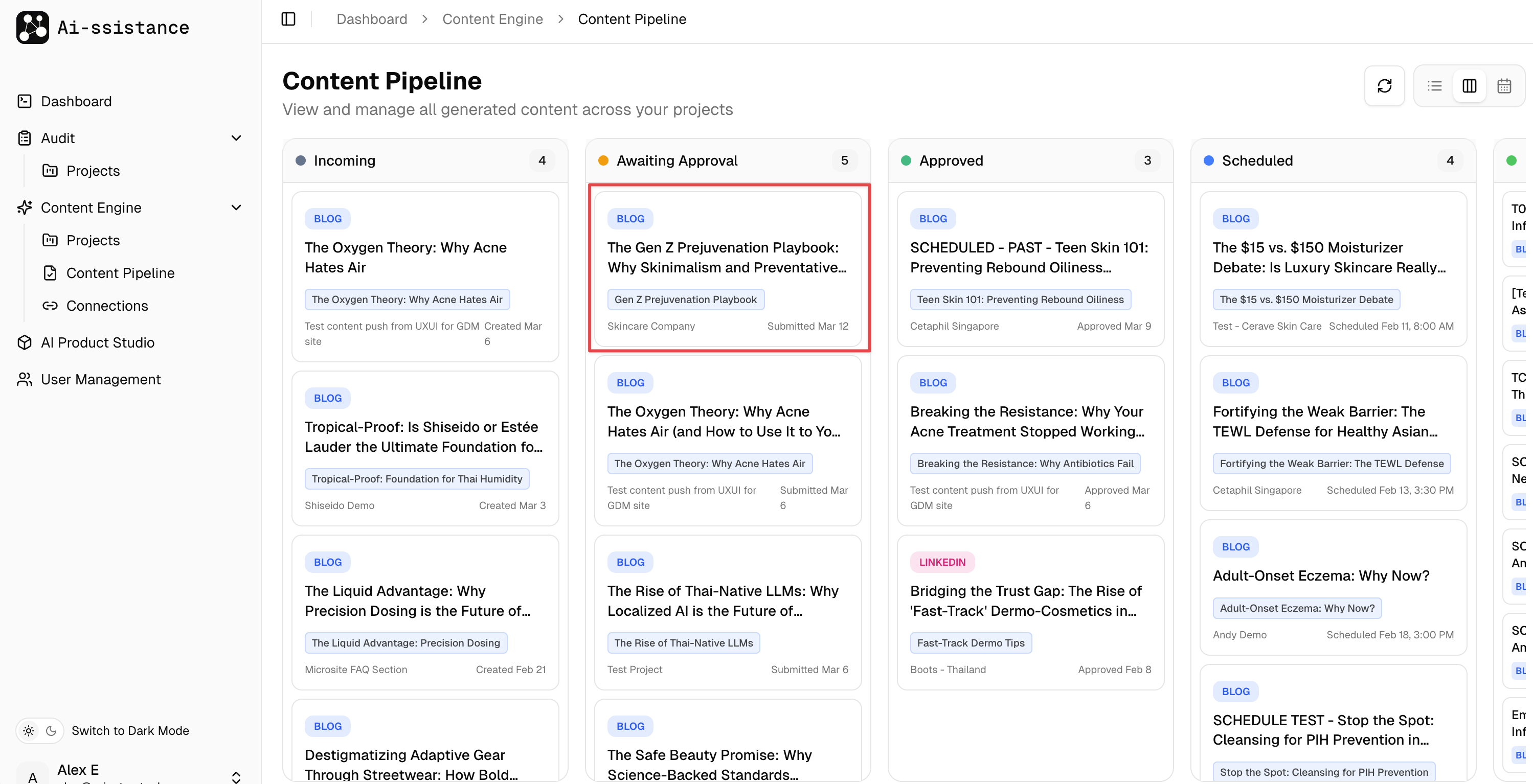 Content Pipeline with post in Awaiting Approval column