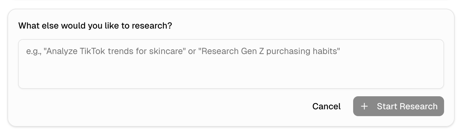 Add more research dialog with text input
